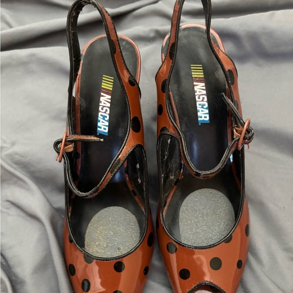 NASCAR vintage “Vivvy”Polka Dot Peep-Toe Slingback Heels - Picture 3 of 4
